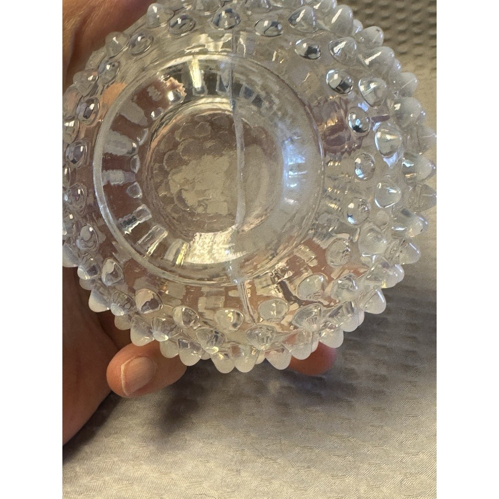 Vintage Opalescent Glass Hobnail Vase Clear Milk Glass Moonstone No Stopper READ - Picture 6 of 11